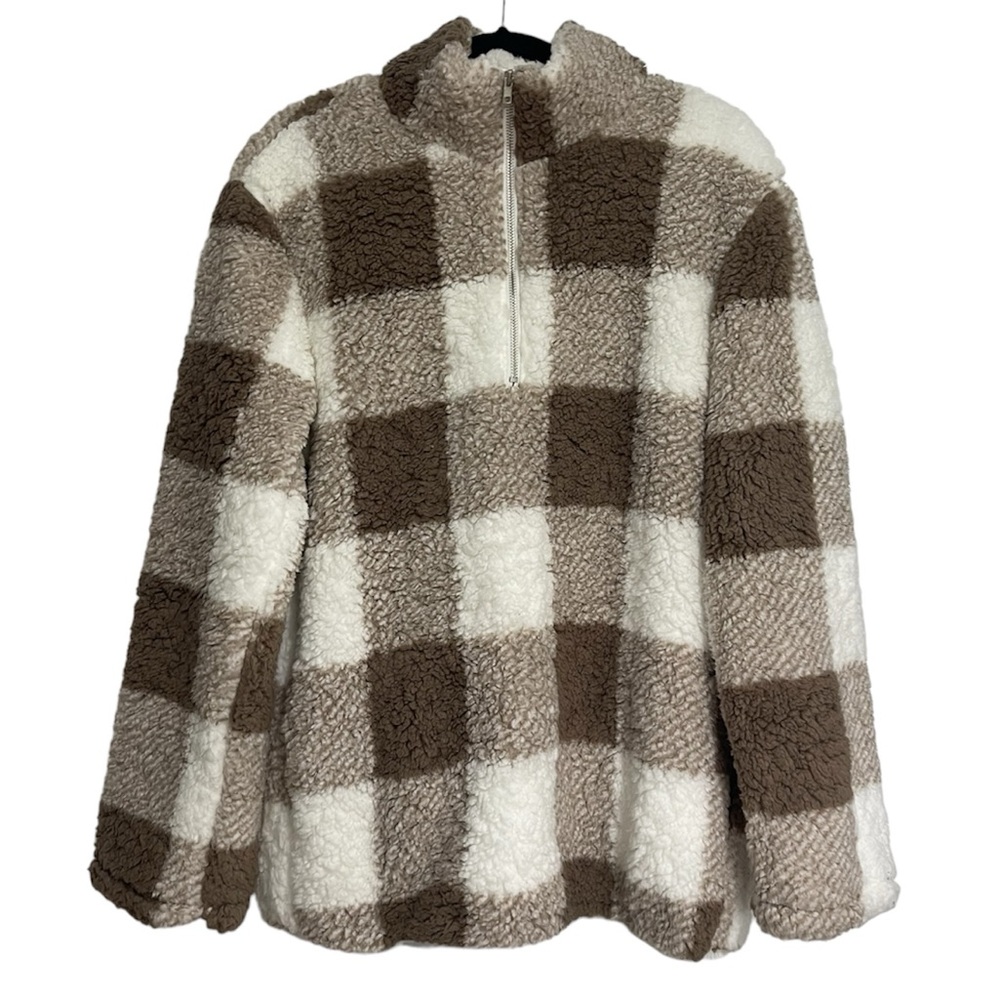 Winter Sherpa Half Zip Brown and White Size Medium